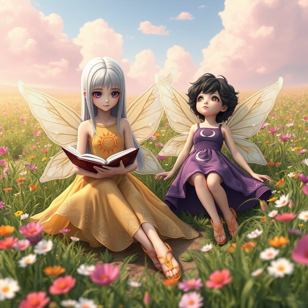 Fey Sisters in Flower Field, 3D Anime Art