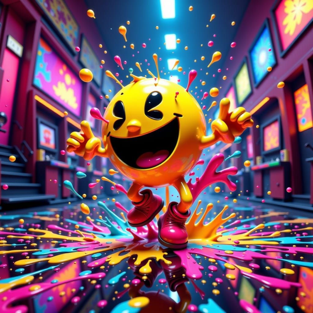Pacman Dances in Neon Splatter Arcade