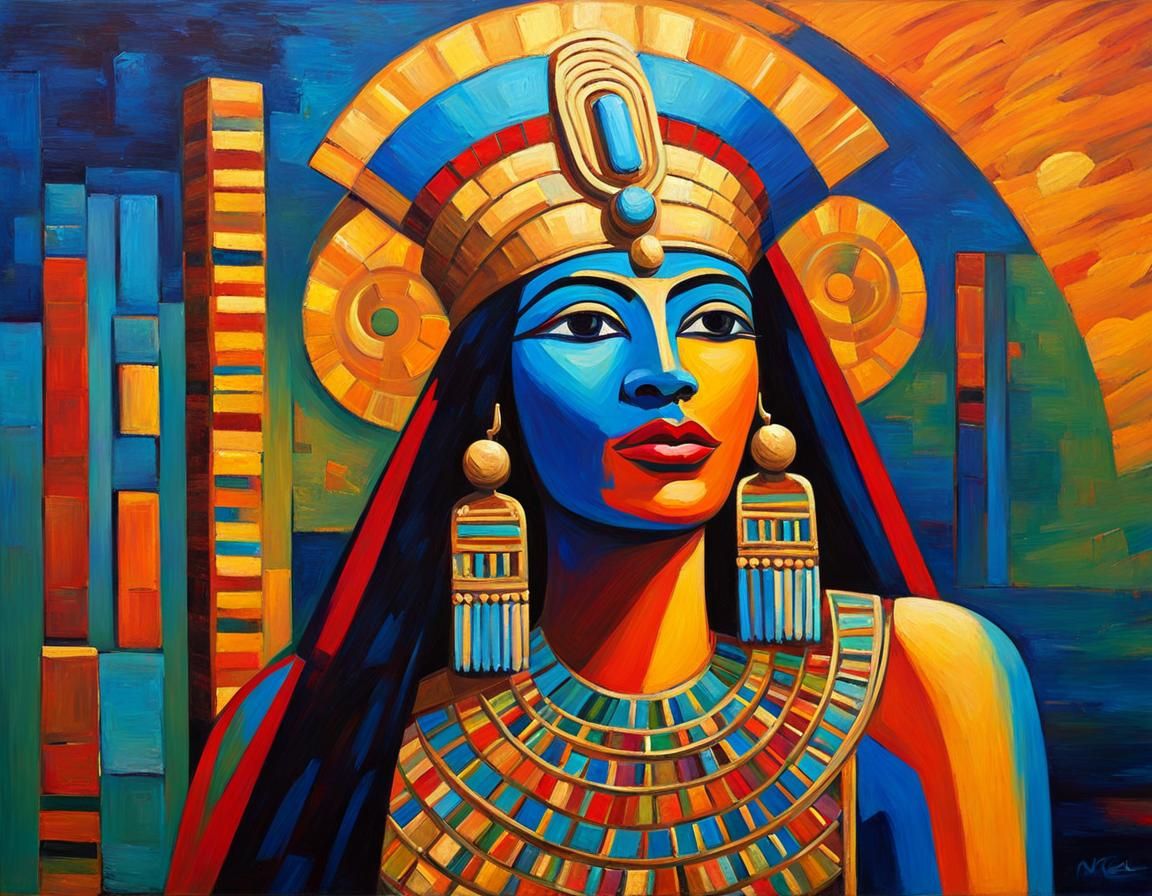 Egyptian Priestess Singing: Neo-Impressionist Oil Painting