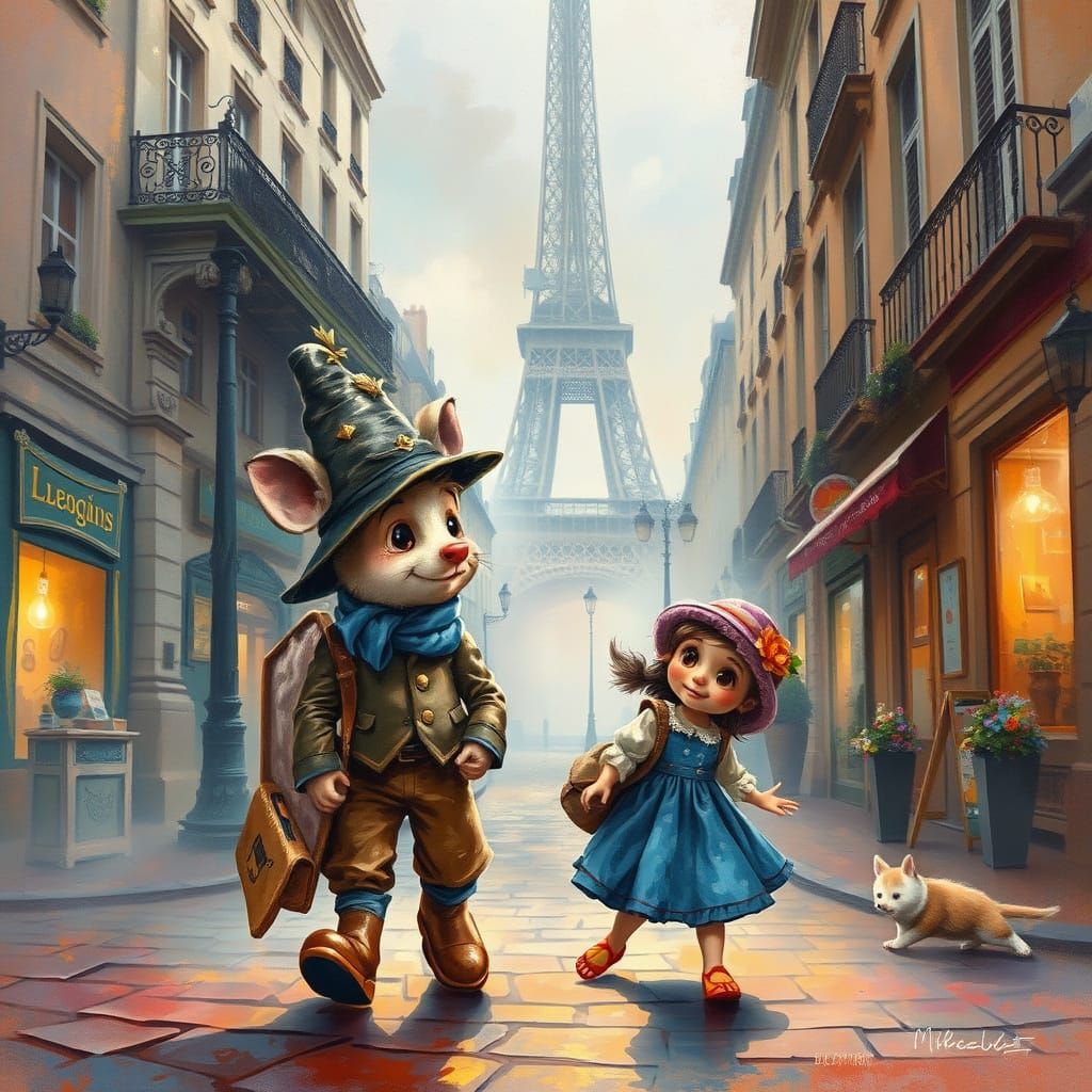 Whimsical Parisian Dreamscape in Vibrant Graffiti Style