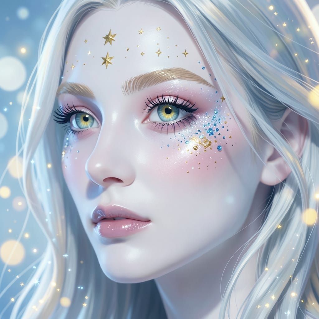 Ethereal Young Woman Portrait with Celestial Sparkle