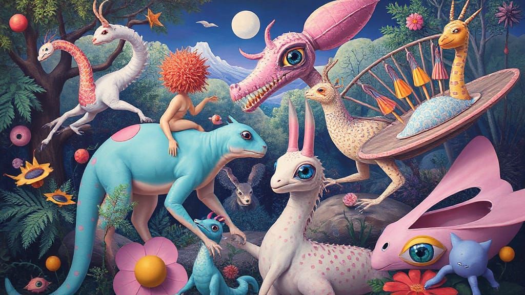 Dreamlike Surrealist Zoo in Pastel Colors