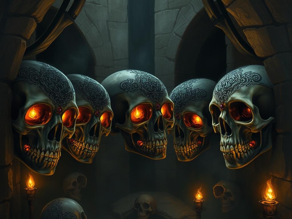 Mystical Crypt of Jeweled Skulls in Gothic Style