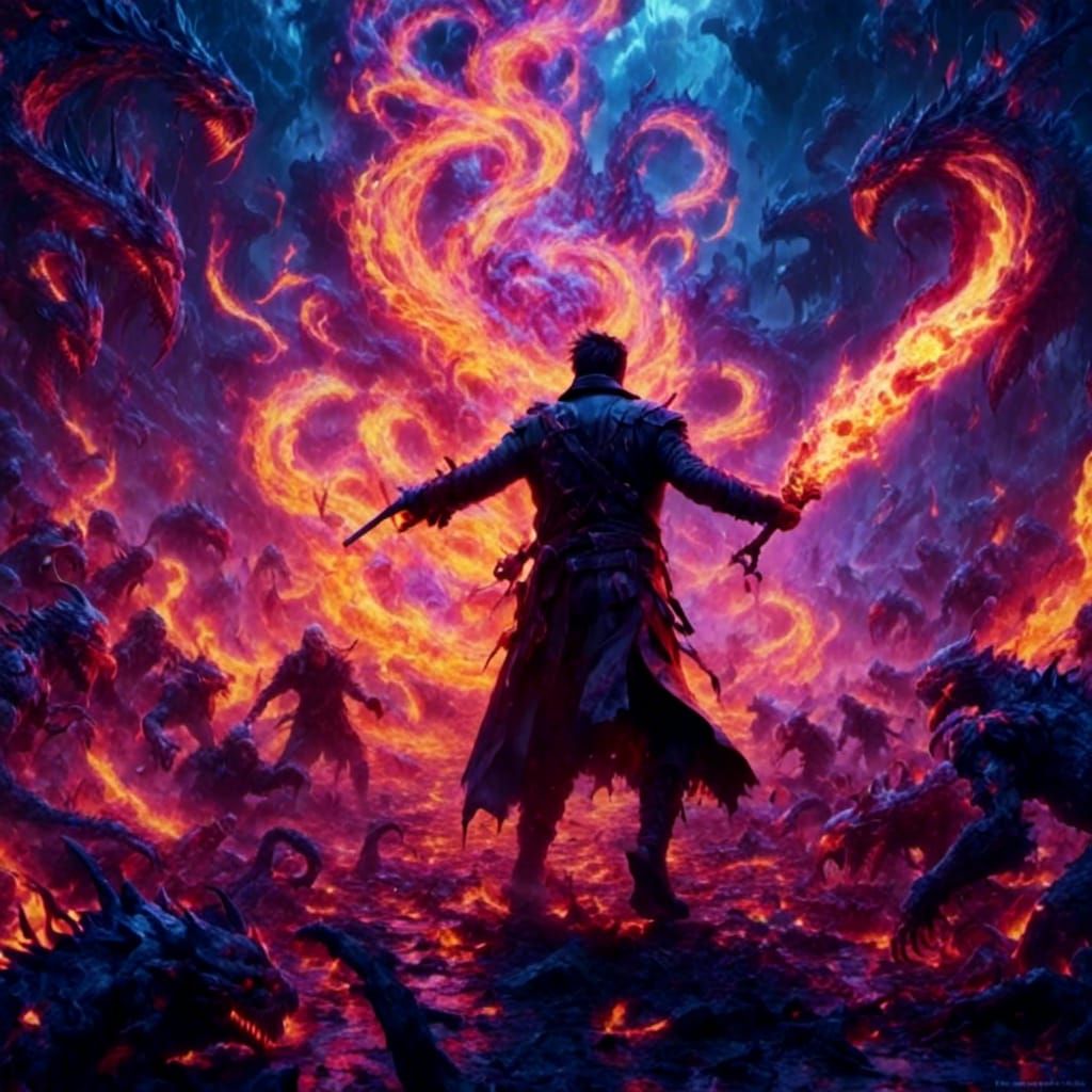 The flaming Sword striking the darkness