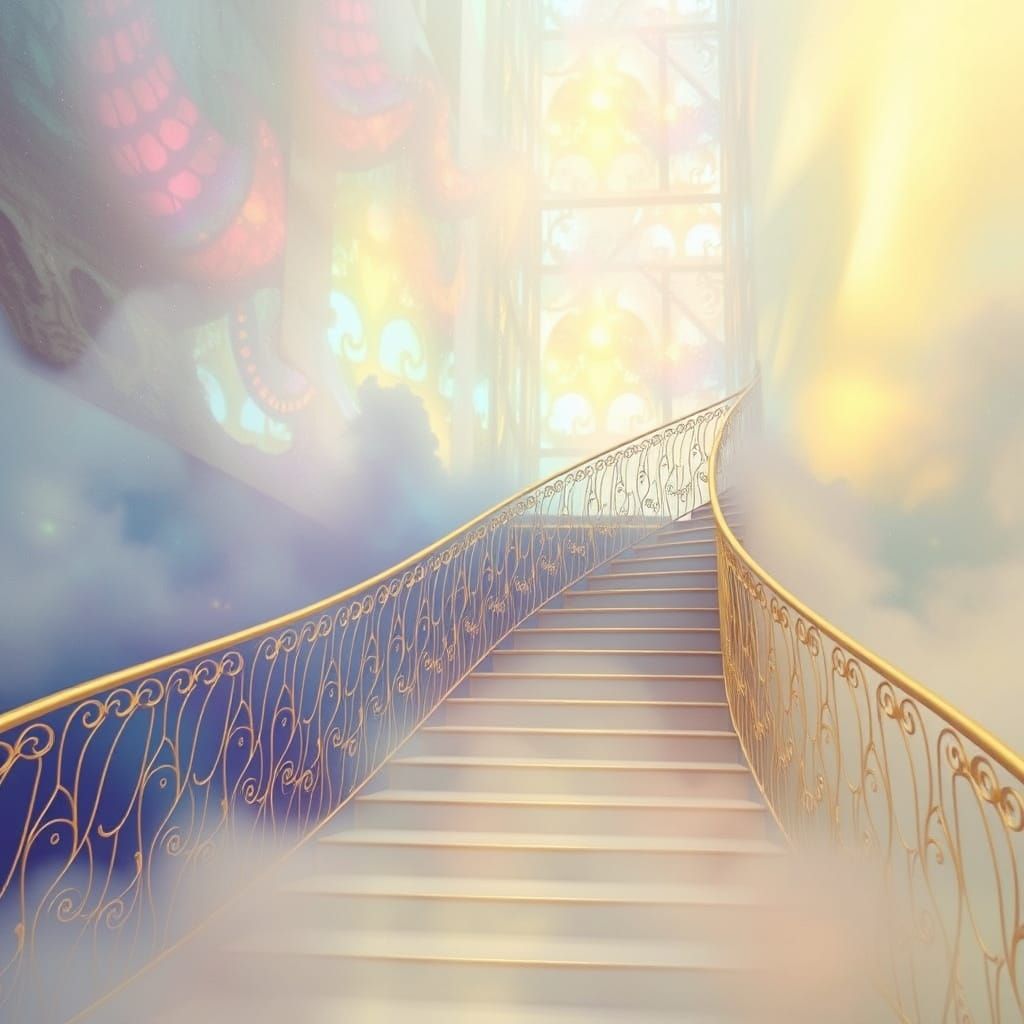 Dreamlike Staircase Ascending to Ethereal Haven