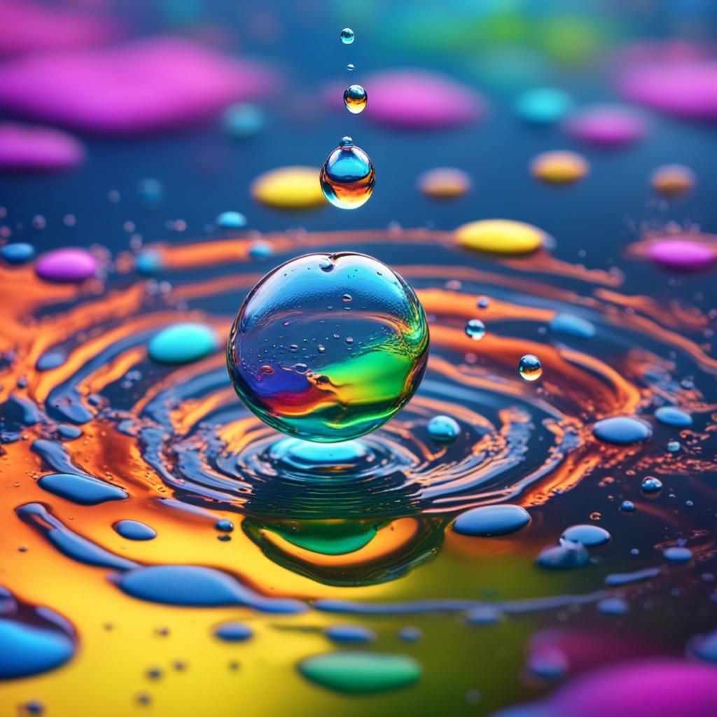 Water Droplet Splashing in Colorful Pond