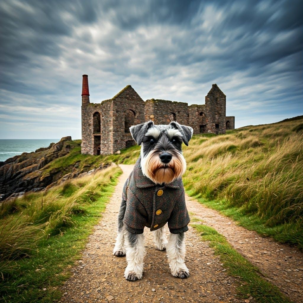 Mini Schnauzer at Wheal Coates: Dramatic Coastal Portrait
