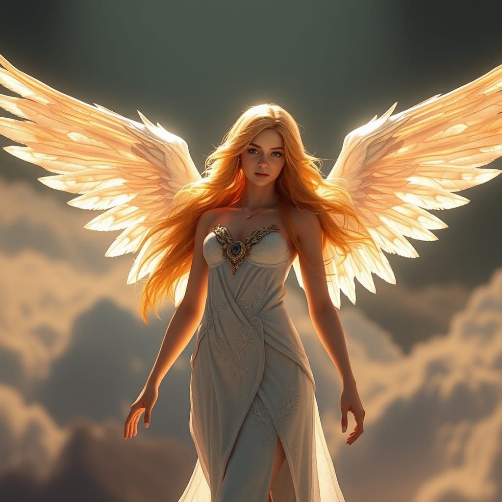 Ethereal Angel Emma in a Dramatic 3D Rendering