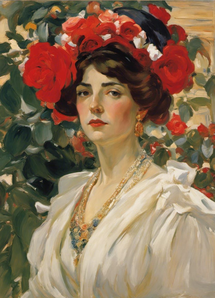 Woman with Rose in Impressionist Style