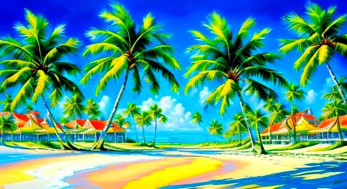Idyllic Palm Trees on Tropical Beach
