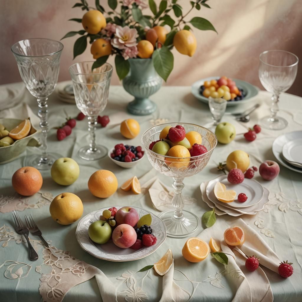 Still Life with Goblet and Origami Paper, Watercolor Style