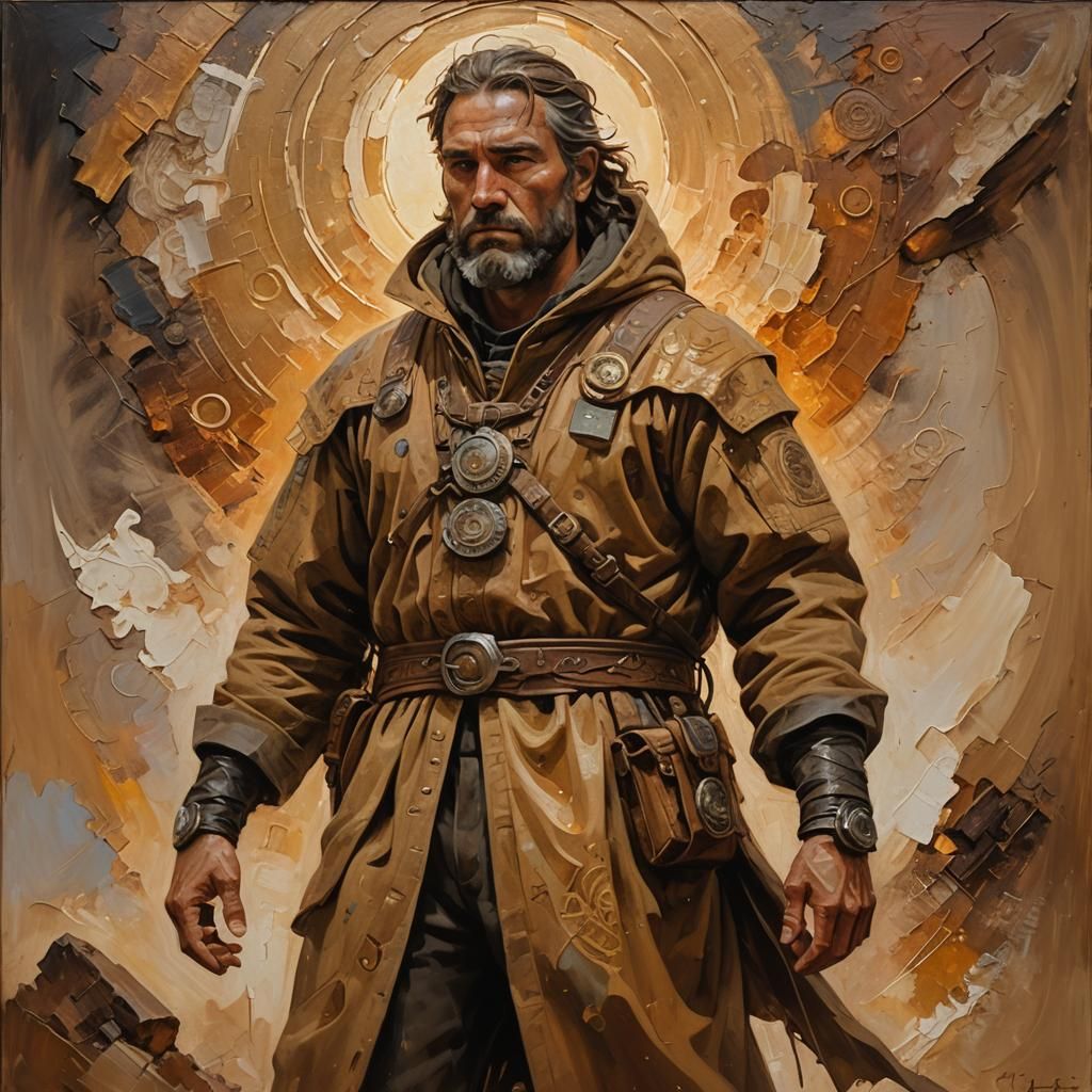 Serene Figure in Earth Tones, Impasto Oil Painting