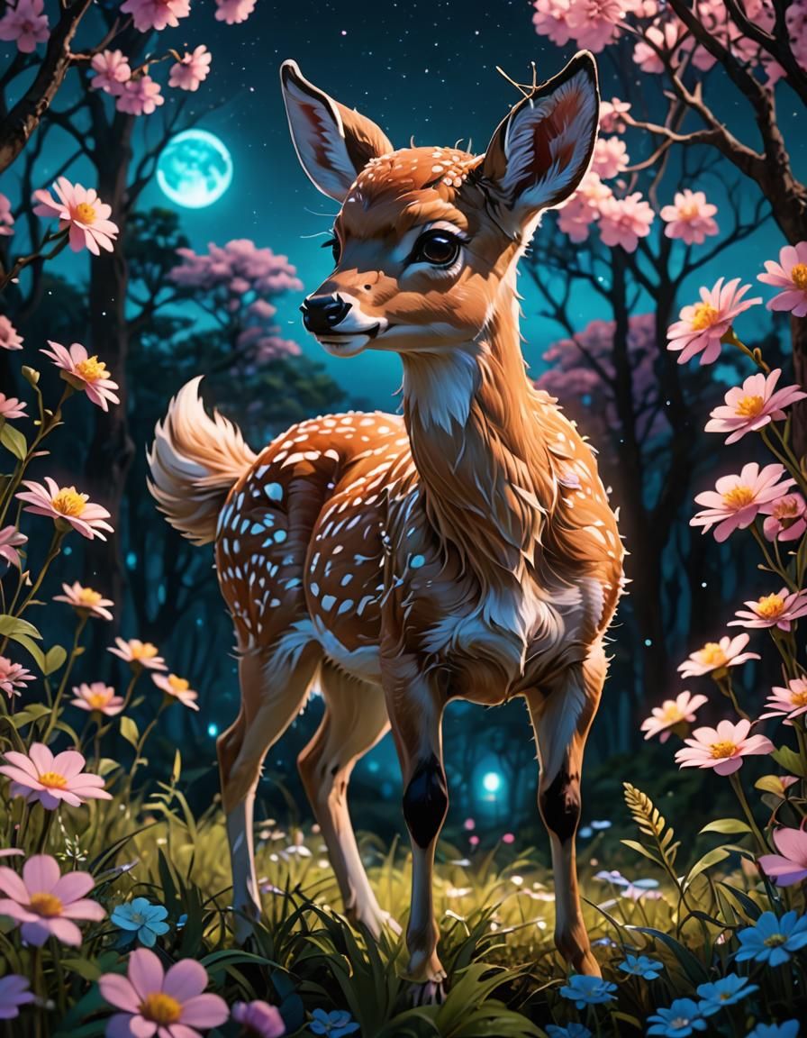 Adorable Mythical Deer Fawn in Fantasy Forest