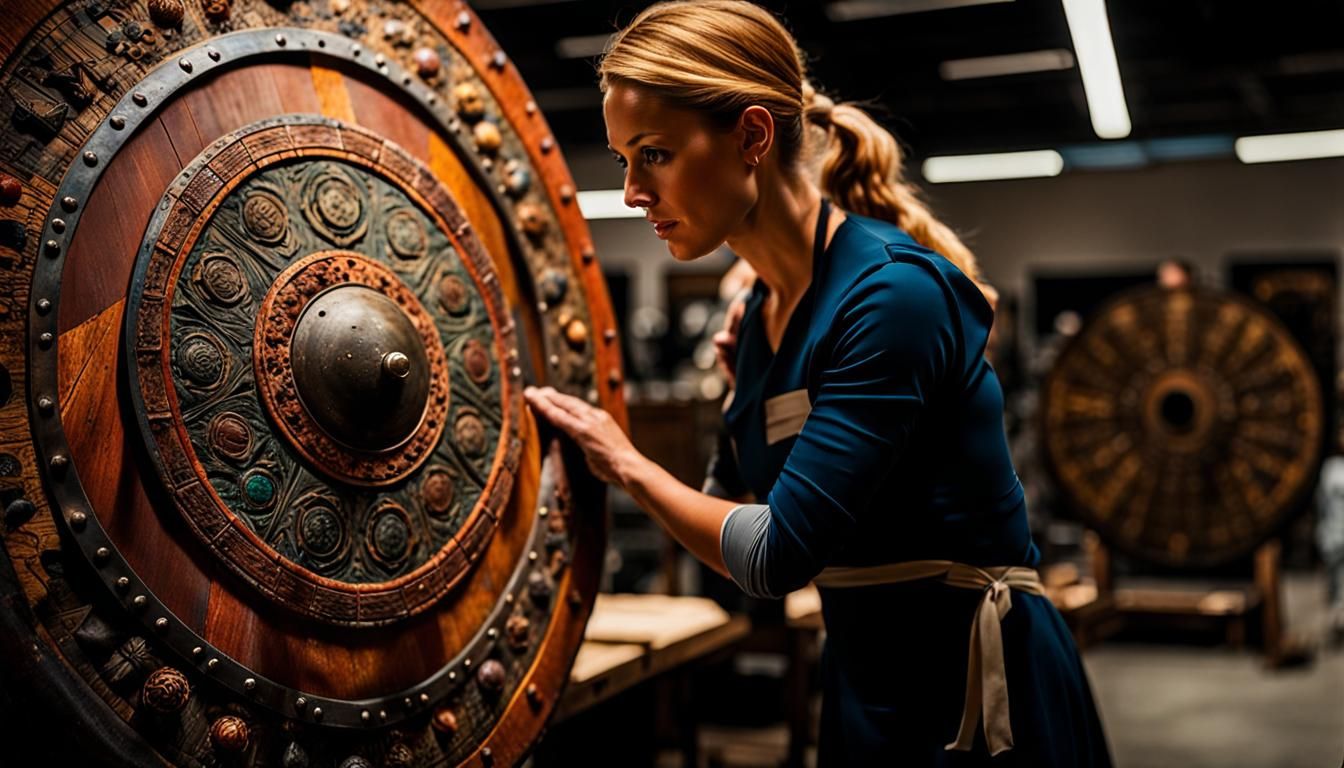 Archeologist Examines Ancient Viking Shield in Museum Lab