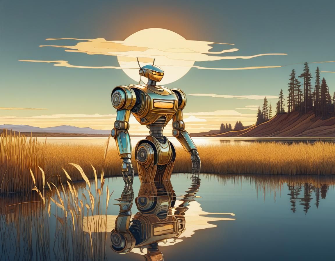 Art Nouveau Robot at Spotted Lake Illustration