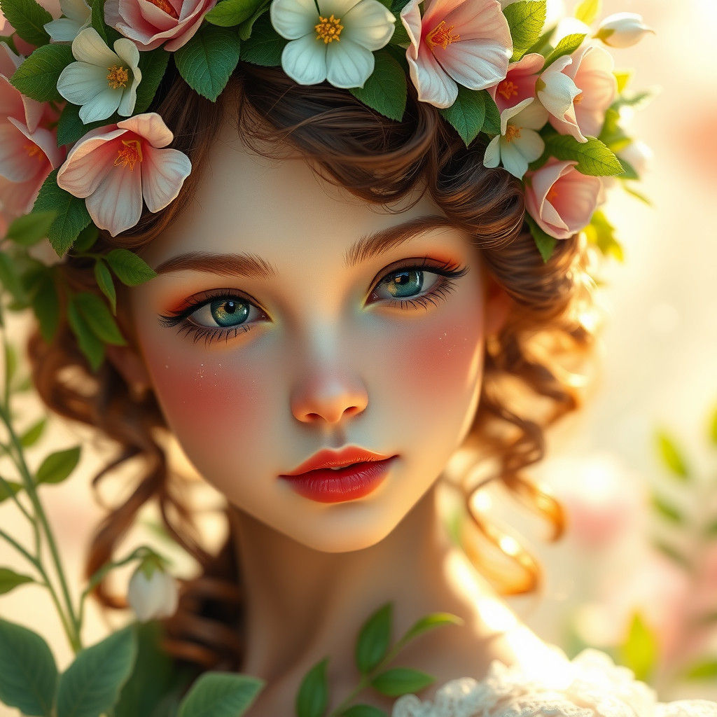 Enchanting Fantasy Flower Girl in Art Nouveau Style