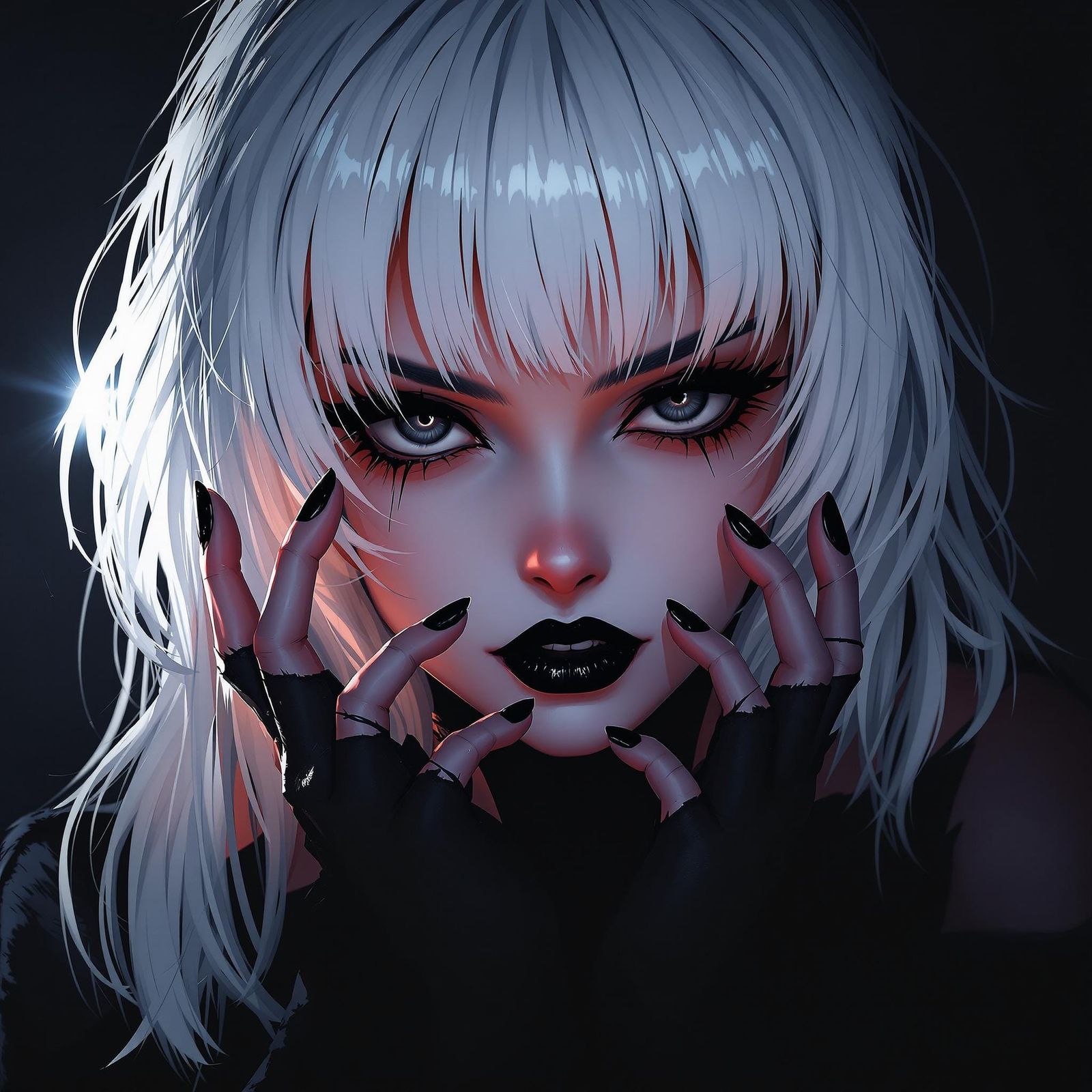 Cute and Creepy Anime Girl with Dark Grey Eyes