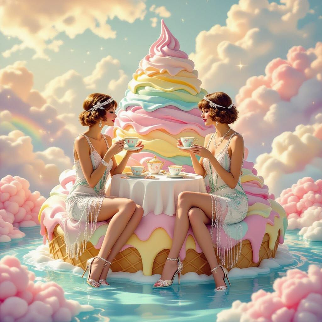 Women on Ice Cream Mountain, Kinkade Style