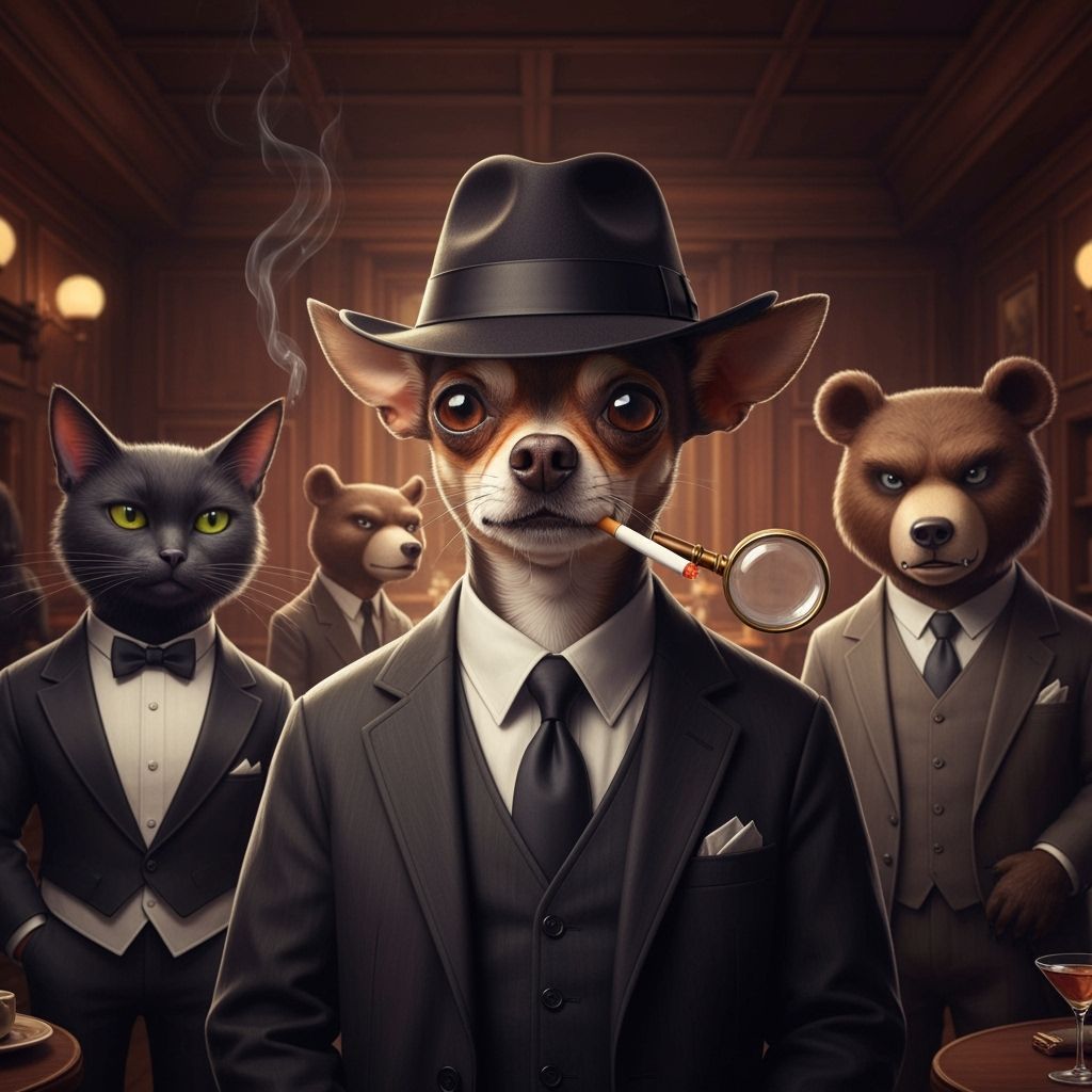 Chihuahua Detective in Film Noir Speakeasy