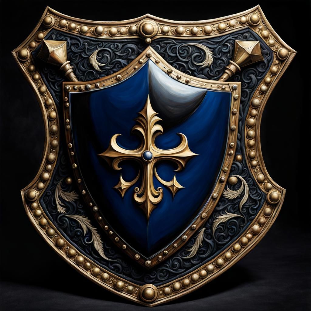 Medieval Shield with Greek Cross in Impasto Style