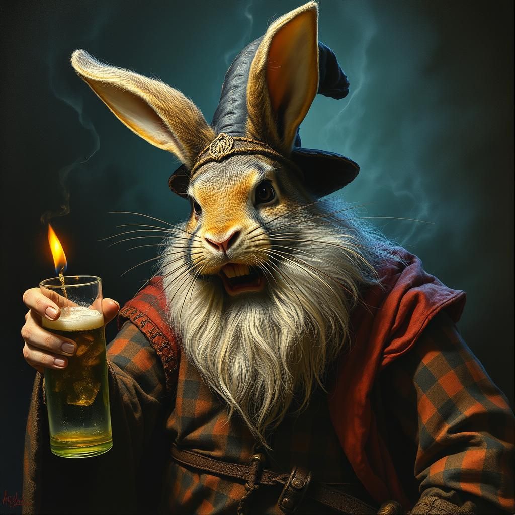 Rabbit Gandalf in the Style of Ensor