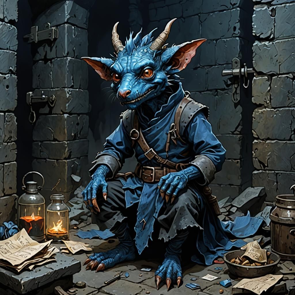 Wounded Kobold in Dark Fantasy Prison