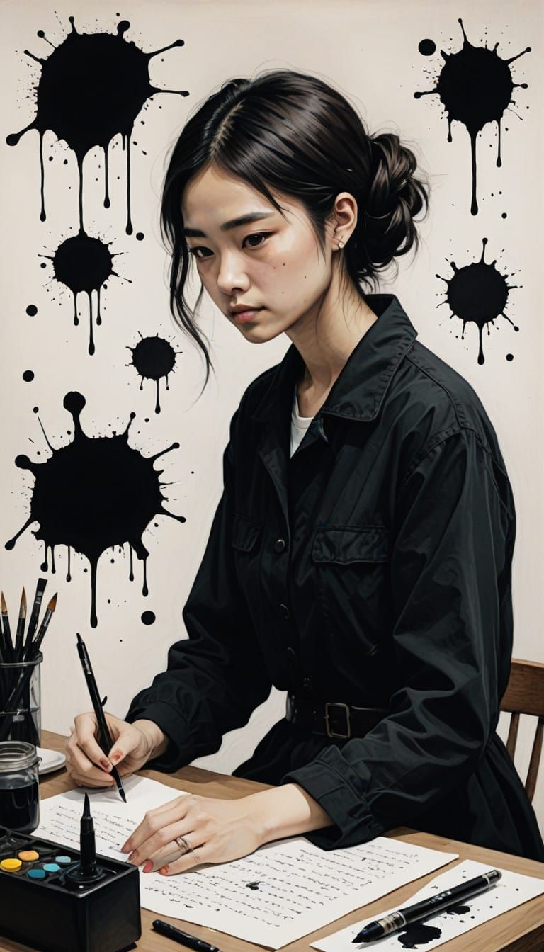 Ink Poet in Vibrant Mixed Media Art