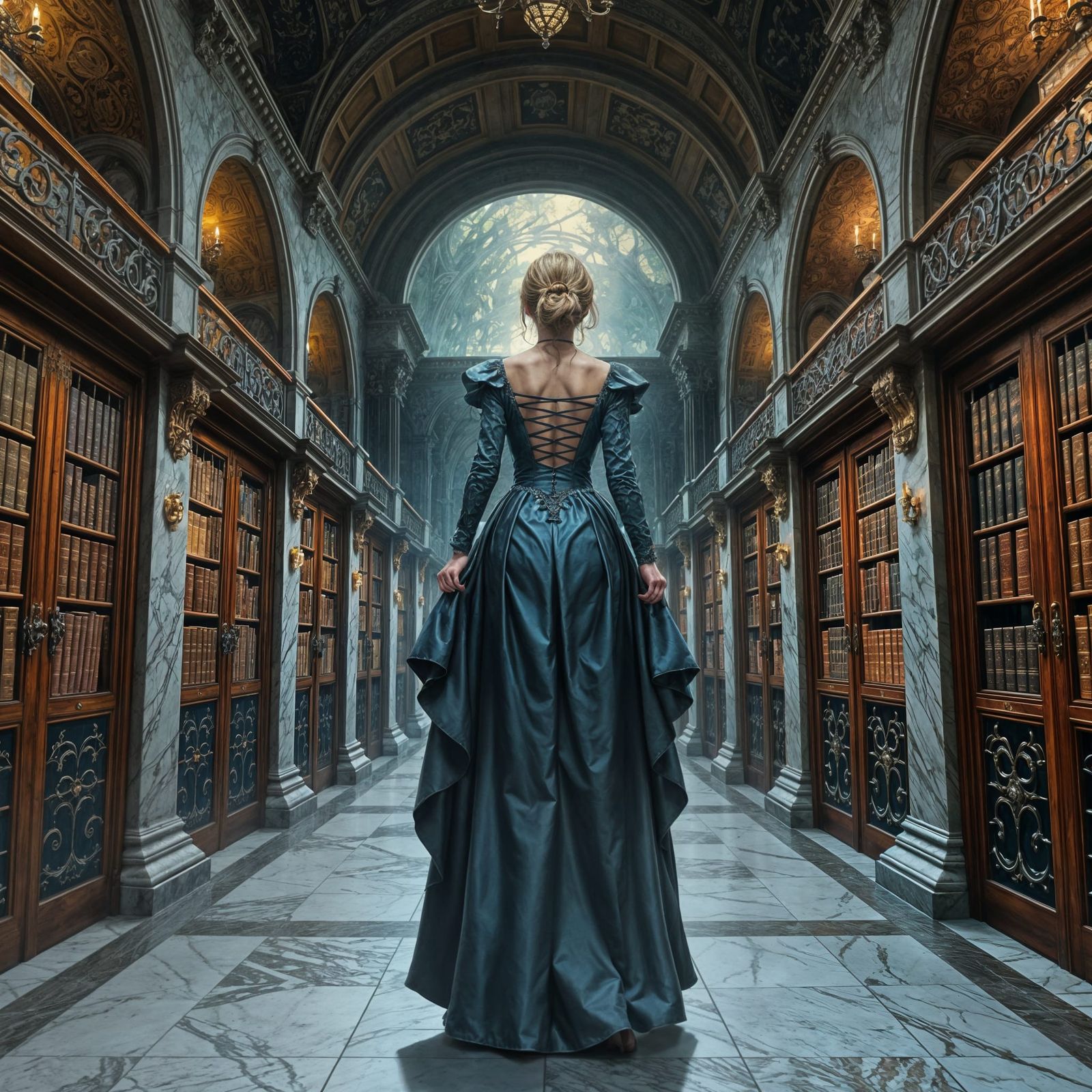 Sorceress in a Magical Library