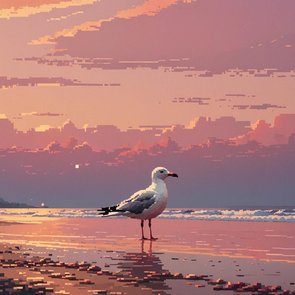 Vibrant Pixel Art Sunset Beach Scene