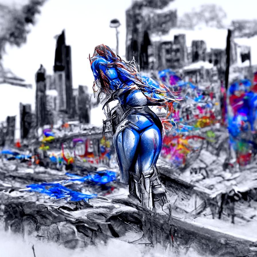 Hero in Blue: City Sunset in Comic Art Style