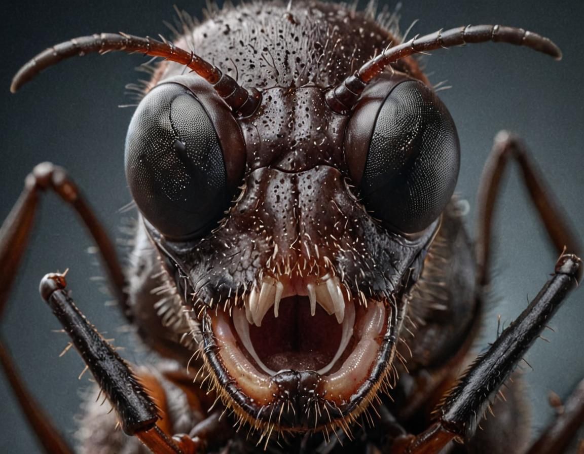 Detailed Macro Photograph of an Ant's Head