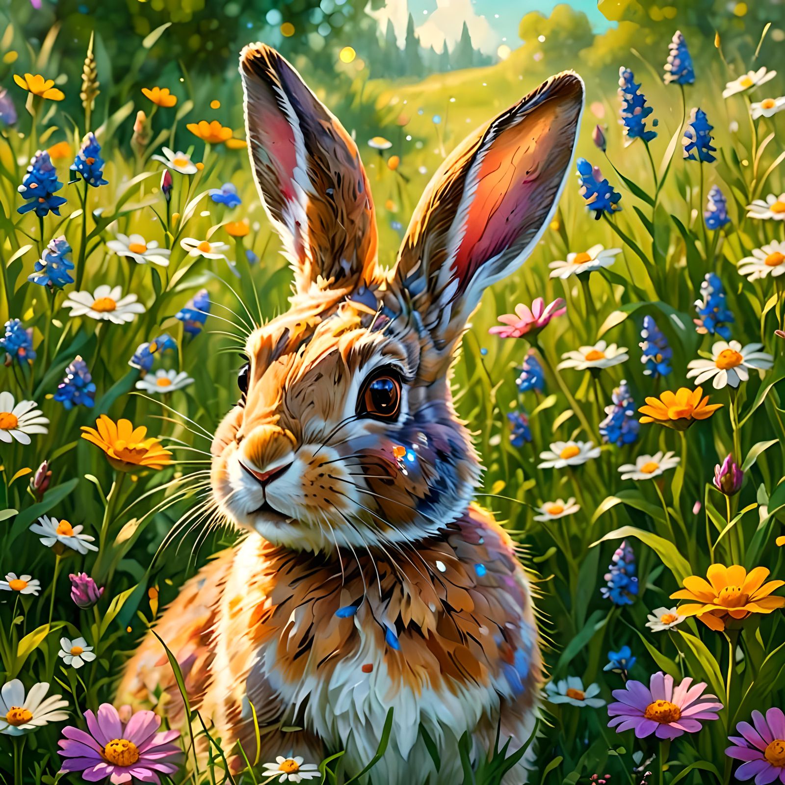 Charming Rabbit in Magical Meadow Art