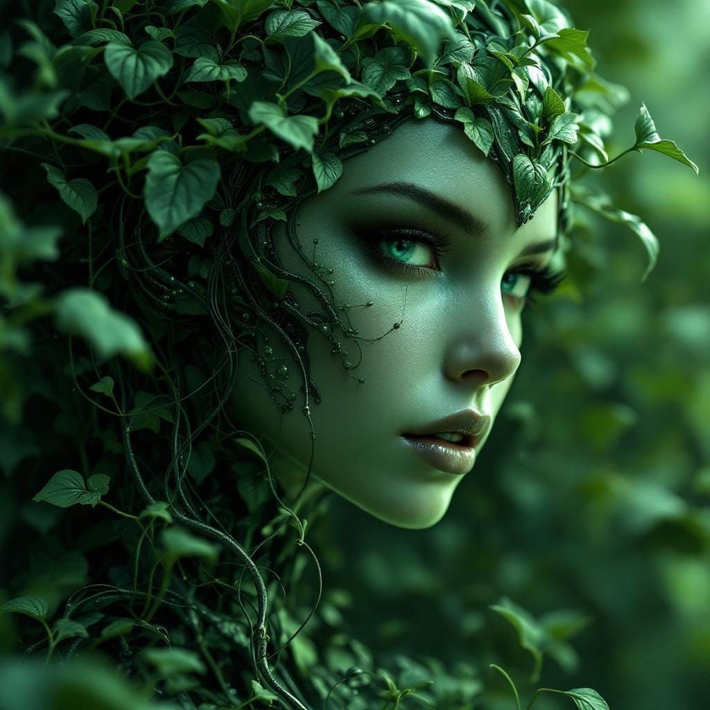 Hyper-Realistic Poison Ivy Portrait in Sci-Fi Setting