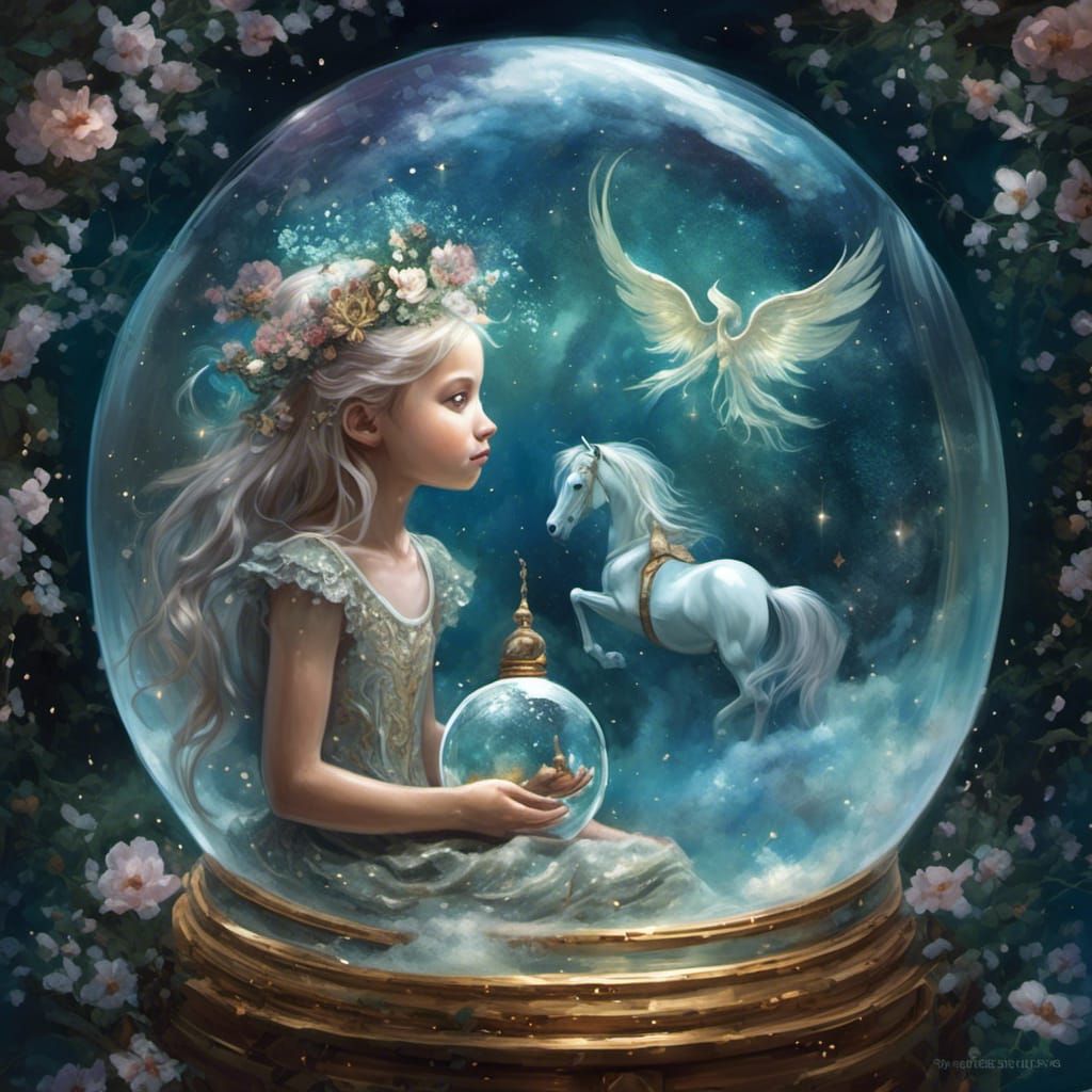Fairy in Cosmic Snow Globe, Digital Art