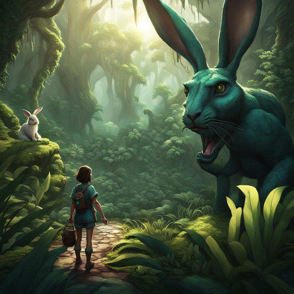 Jungle Encounter: Woman and Giant Rabbit in 3D