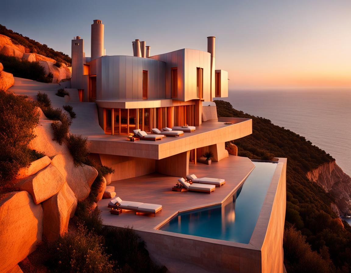 Utopian Cliffside House at Magic Hour