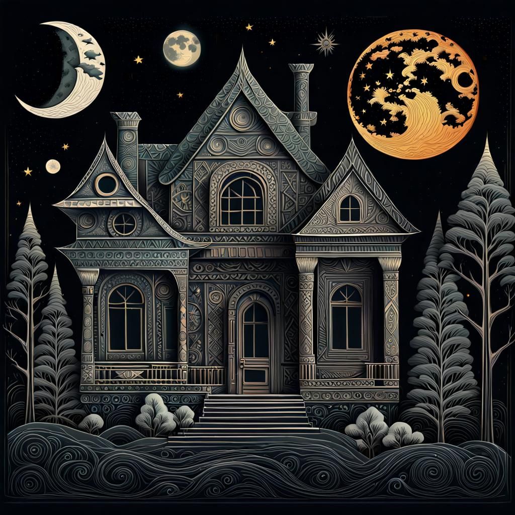 Postal Envelope House in Cosmic Folk Art Style