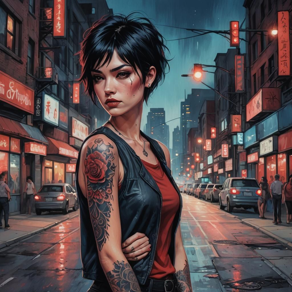 Nightlife Portrait in Pastel Drawing Style