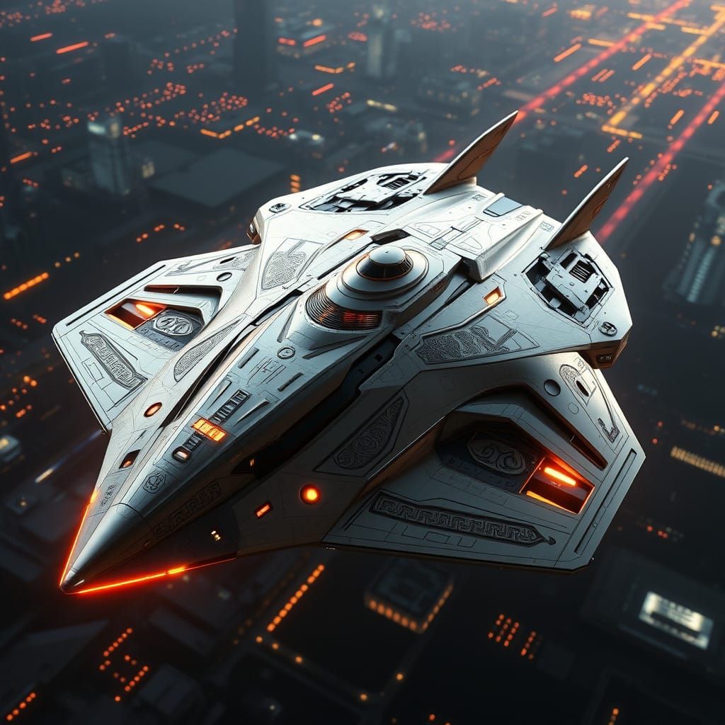 Ancient Futuristic Cyberpunk Spaceship in Hyper-Realistic St...