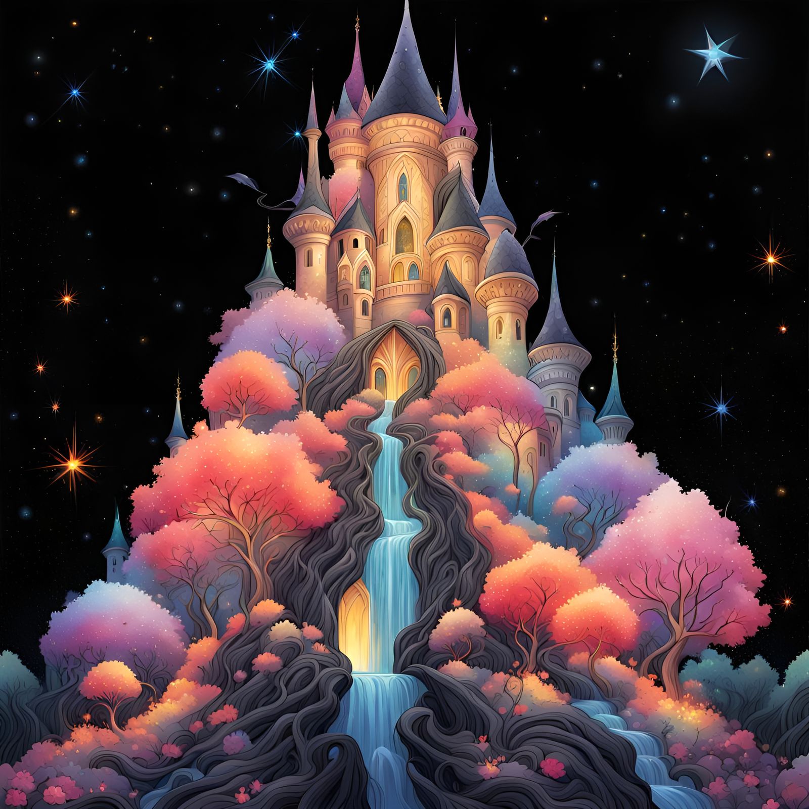 Fantasy fairy castle, fantasy landscape, fantasy forest, tre...