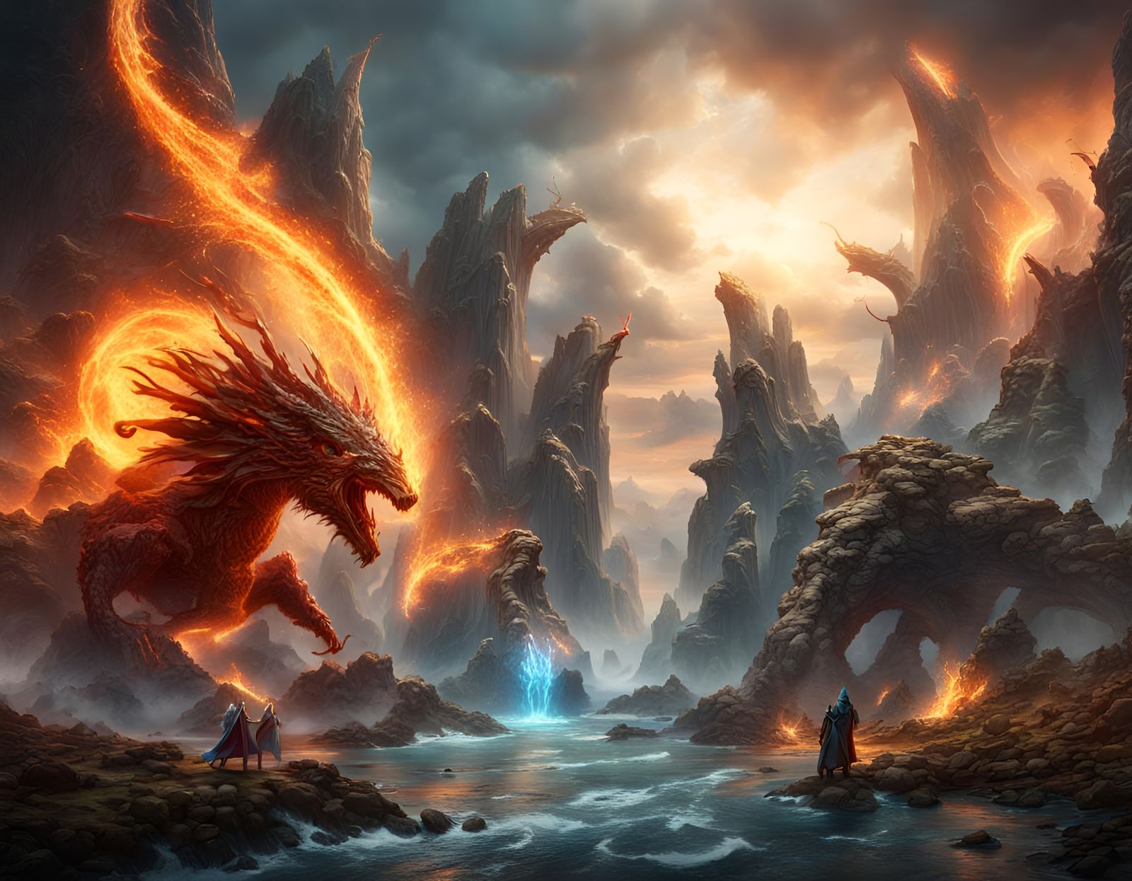 Epic Elemental Battle for Dominance: Fantasy Concept Art