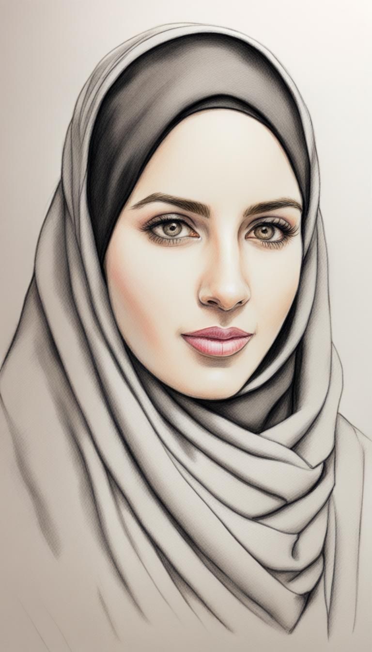 Ashley in Hijab: Colored Pencil Sketch Portrait
