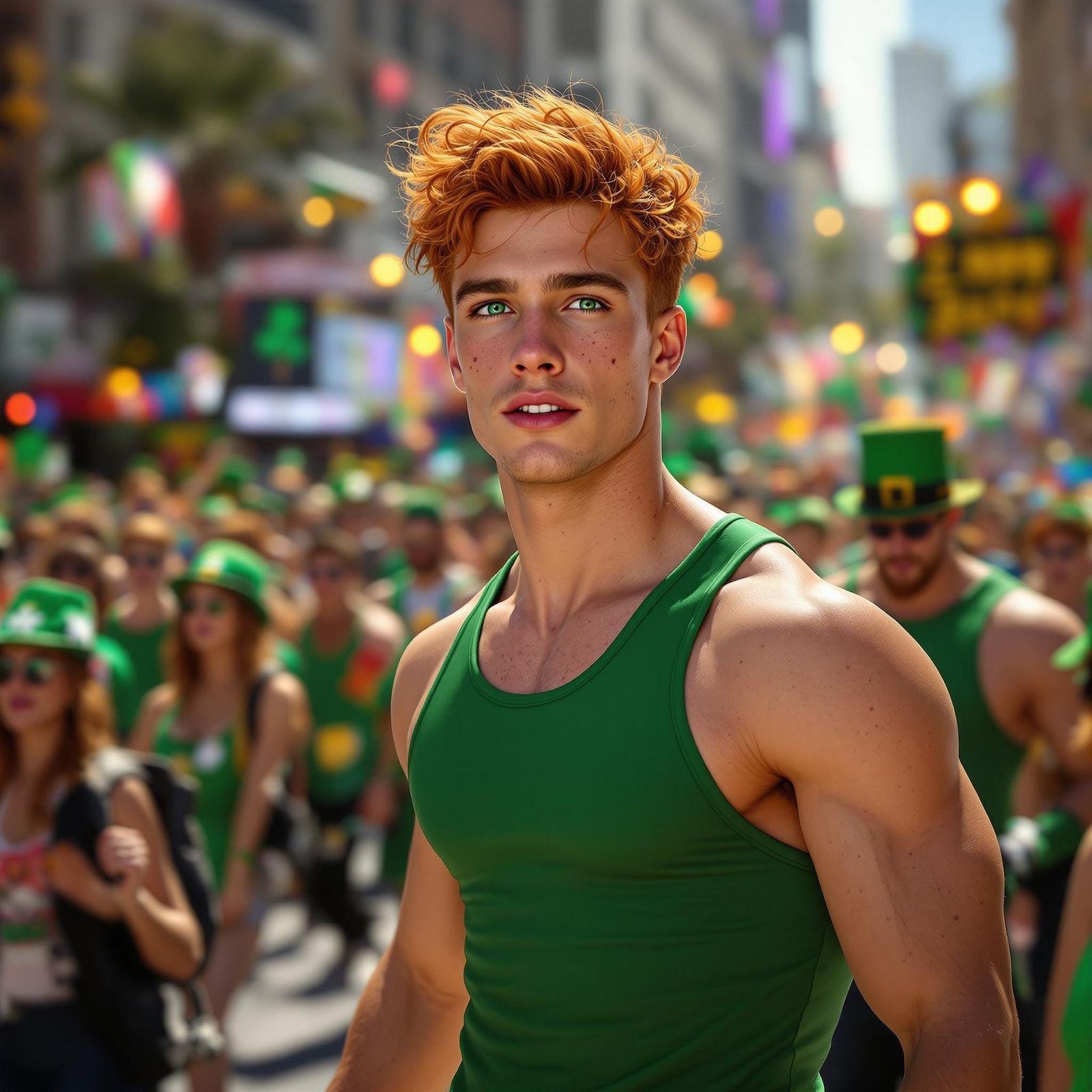 Charming Athlete Strolls at Vibrant St Patrick's Day Parade