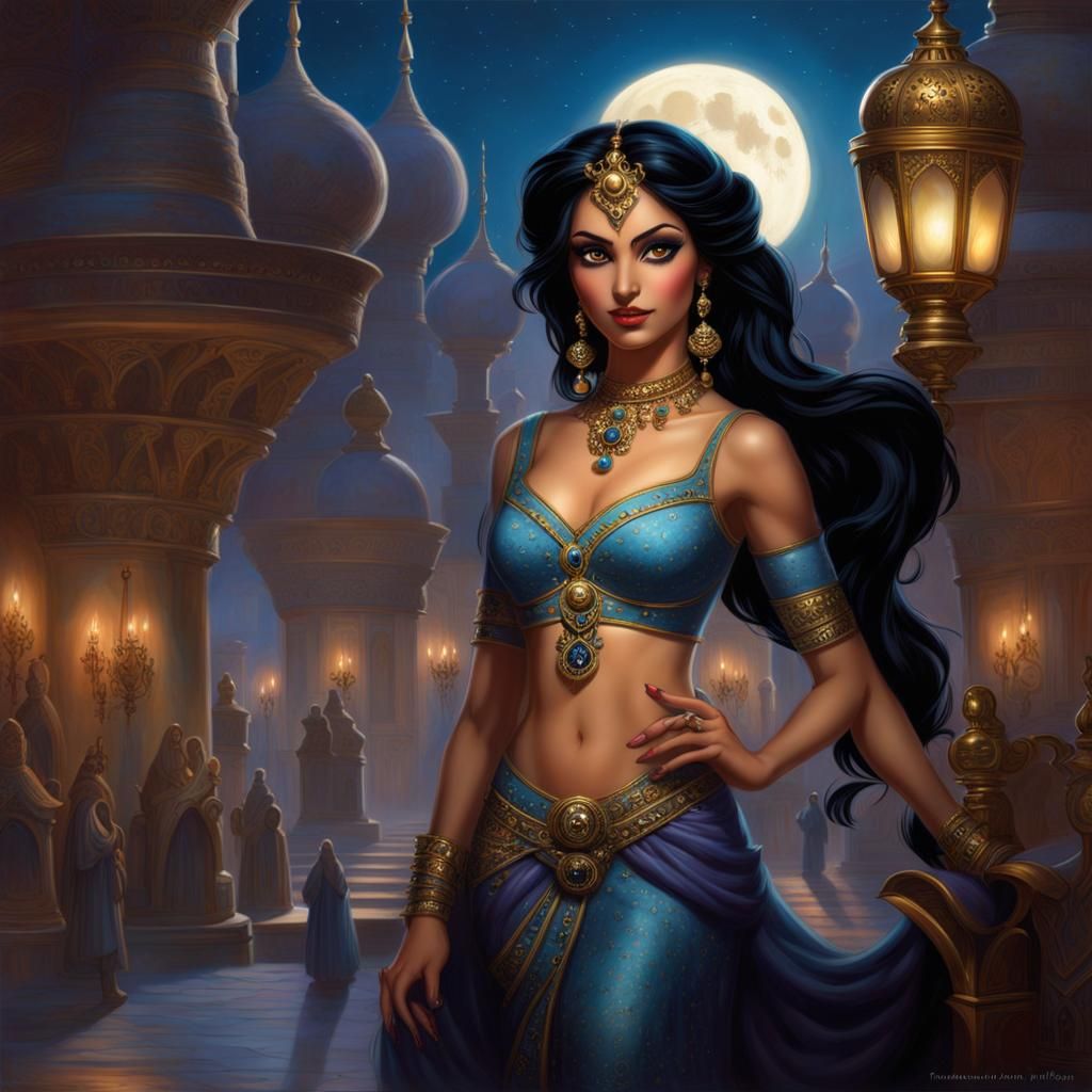 Gothic Horror Princess Jasmine in Arabian Marketplace