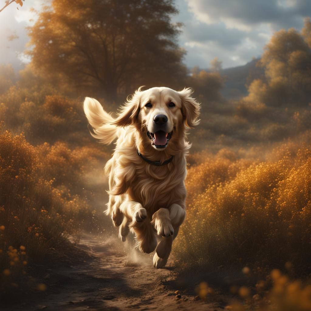 Epic Golden Retriever Landscape: Detailed Fantasy Art