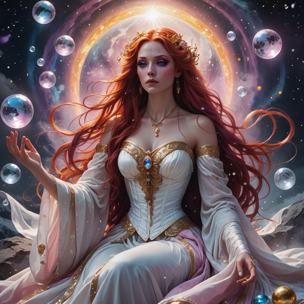 Goddess with Red Hair in a Fantasy Landscape