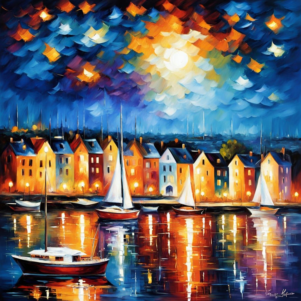 Impressionist marina at night