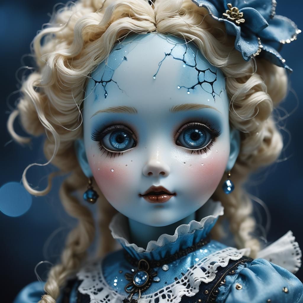 Ethereal Porcelain Doll in Dark Victorian Setting