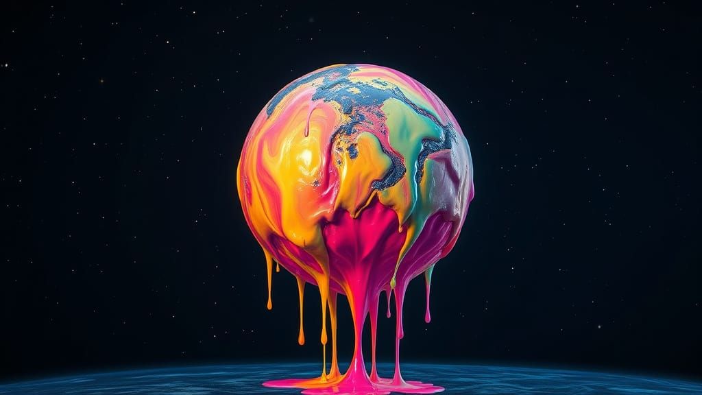 Melting Wax Earth Floats in Space