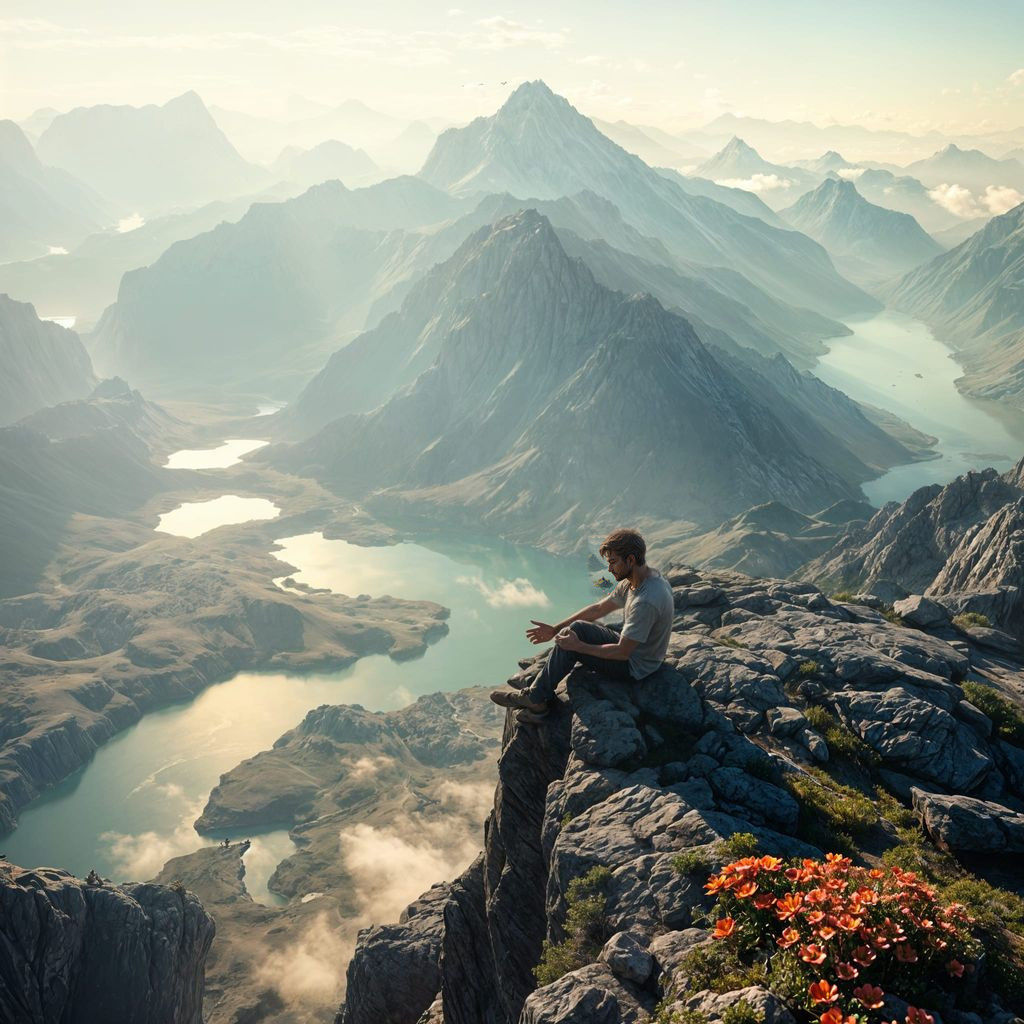 Ethereal Sunset Cliff Meditation in Realistic Fantasy Art